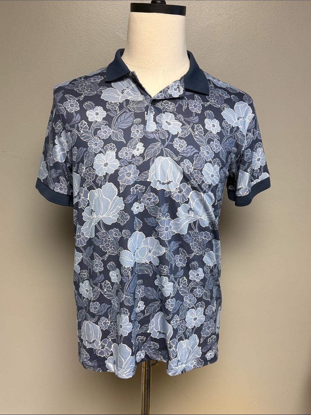 Abercrombie & Fitch Soft A&F Air Knit Floral Polo Shirt Men's Small Blue